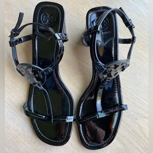 Tory Burch Black Patent Leather Miller Block Heel Sandal